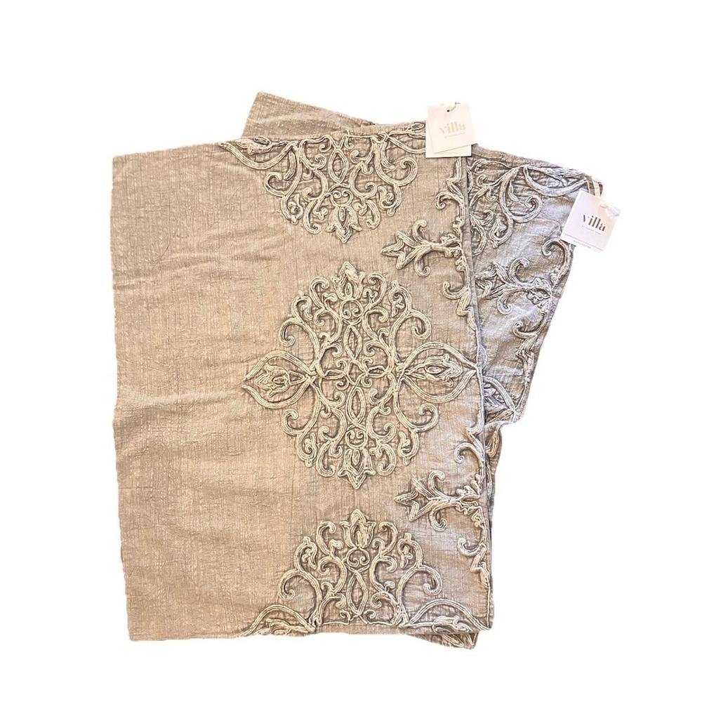 2 Villa by Classic Home Reagan Gray Standard Sham 20"‎ x 26" Cotton Embr NEW